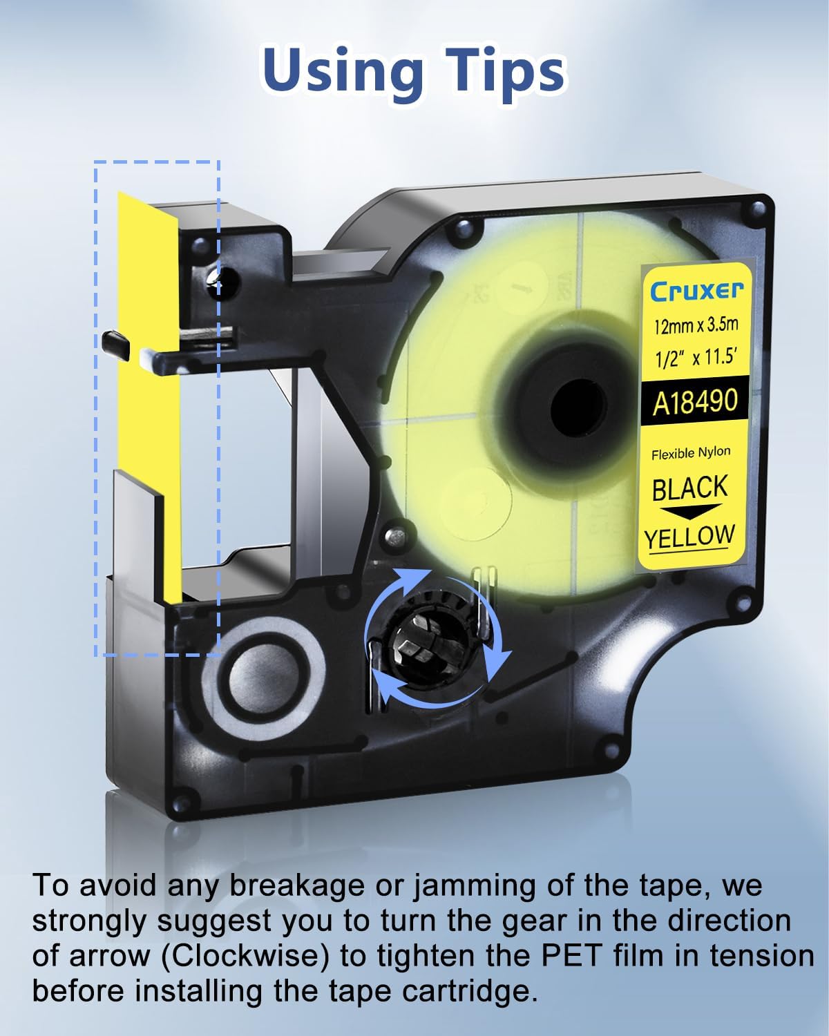 Compatible 18490 Industrial Labels Replacement for Dymo Rhino Labels Black Print on Yellow Nylon Tape for Dymo Rhino 5200 4200 5000 6000 Industrial Label Makers, 1/2" x 11.5'(12mm x 3.5m), 10-Pack