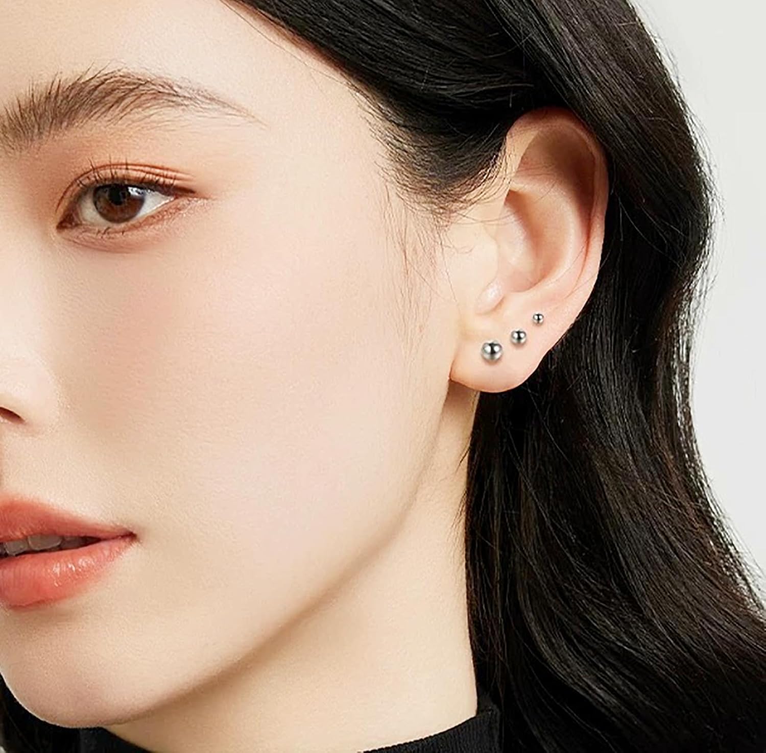 Silver Stainless Steel Ball Stud Earrings Set for Women - 5 Pairs (3mm - 7mm) - Image 4