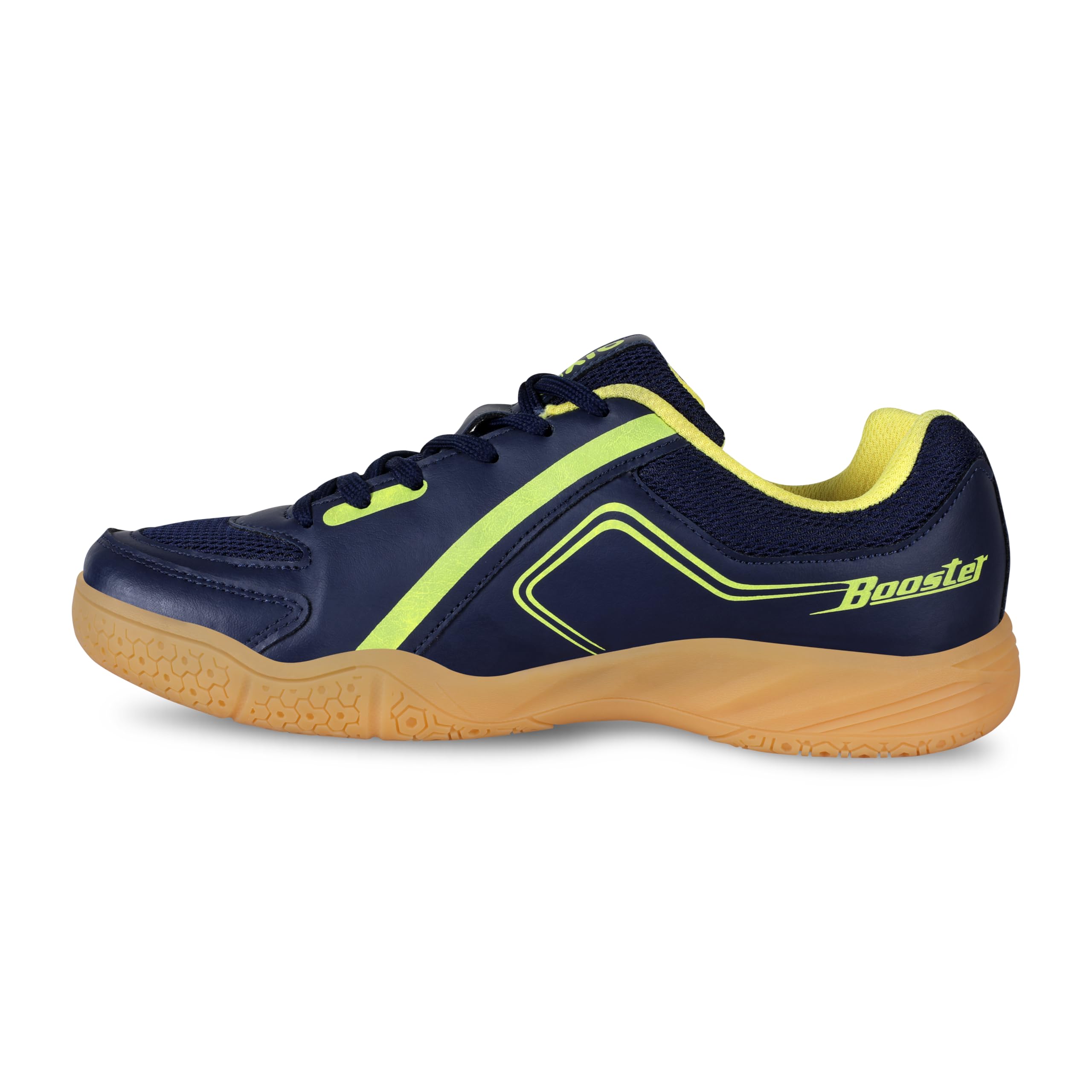 Aivin Booster Court Badminton Shoe |Non Marking Badminton Shoe | Lightweight & Durable Badminton Shoe (Navy Blue/Yellow, UK06)