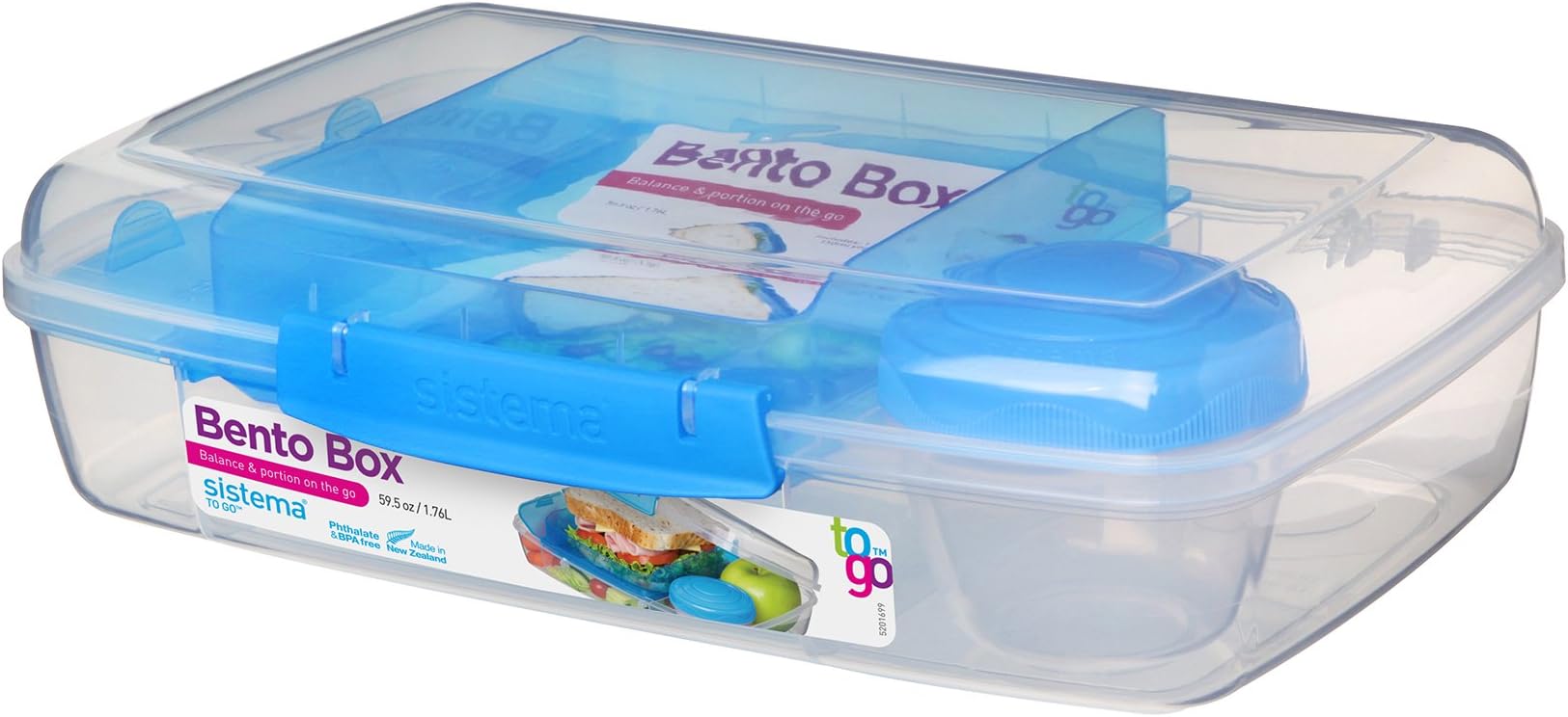 Sistema Bento Box to Go with Fruit/Yogurt Pot, 1.76 L - Clear/Blue