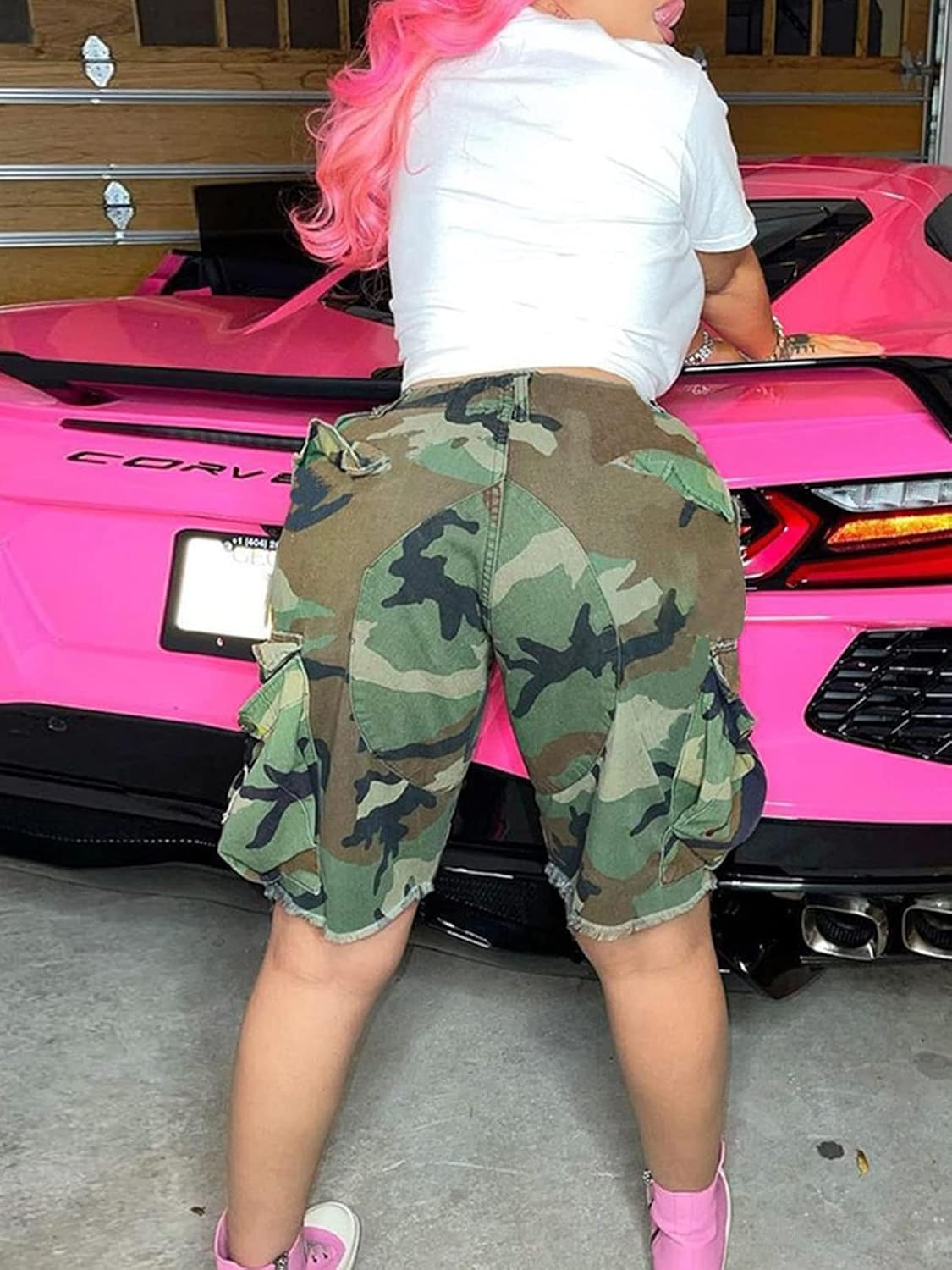 Famnbro Women Camo Shorts Slim Fit Camouflage Cargo Shorts Casual Army Fatigue Shorts with Pockets - Image 4