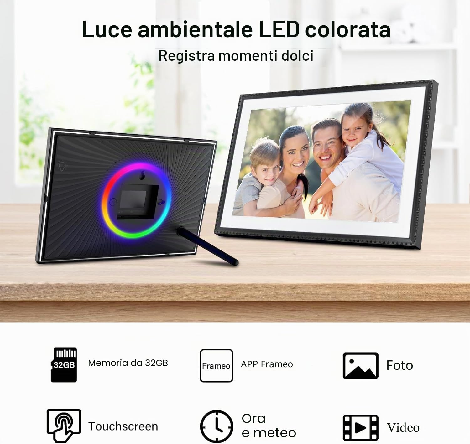 Cornice digitale WLAN da 10,1 pollici, 32 GB di memoria Cornice digitale intelligente 1280 * 800 HD IPS touchscreen con rotazione automatica, condivisione di foto o video tramite l'app Frameo