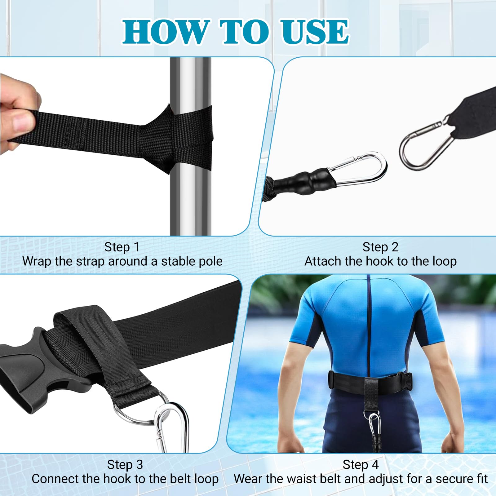 Verstellbarer Schwimmgürtel Mit Zugseil Zum Schwimmen (2,3-4,6 m) Inkl Inklusive PVC Handy Wasserschutztasche Die Ideale Schwimmhilfe Erwachsene Für Schwimmtraining In Jedem Pool