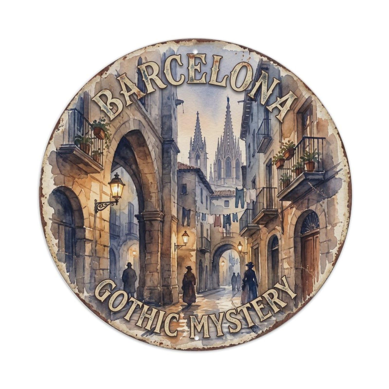 Vintage Travel Barcelona Gothic Spain Metal Tin Sign