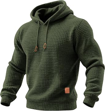 Waffle Hoodies for Men Knit Plaid Pullover Sweatshirts Classic Vintage Oversized Workout Fall Clothes 2025