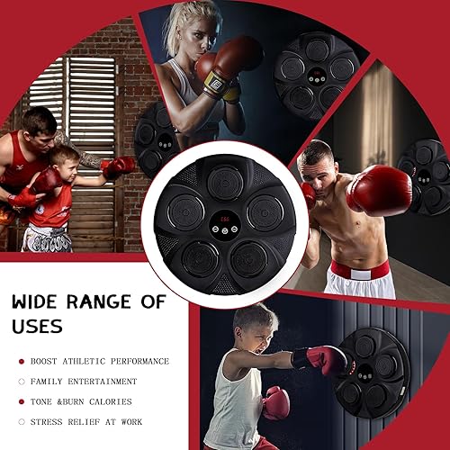 Miniatura 2 de FAHKNS Music Boxing Machine Home Wall Mounted Electronic Boxing Machine Black, Portable Smart Bluetooth LED Lights Musical Boxing Machine, Home Kids