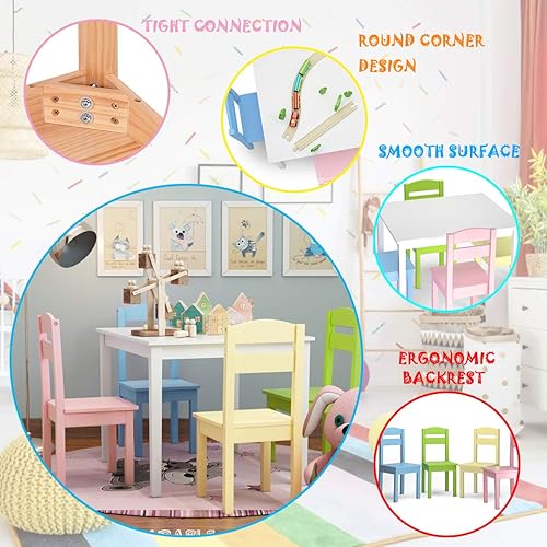 Miniatura 4 de Nightcore Juego de mesa y 4 sillas de madera para niños, juegos de sillas de actividades para 2 a 6 años, juego para niños pequeños, muebles de sala