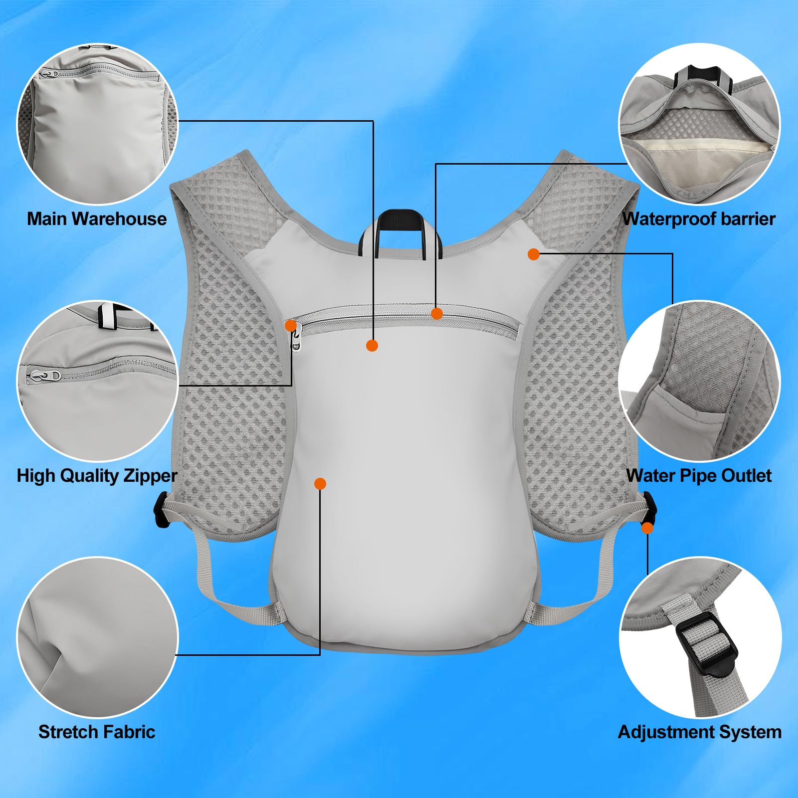 Gilet de Course pour Homme et Femme, Gilet Hydratation Running avec Bouteille Souple de 500 ML, Sac à Dos d'hydratation pour la Course en Extérieur, Le Jogging, la Randonnée et Le Cyclisme - 3