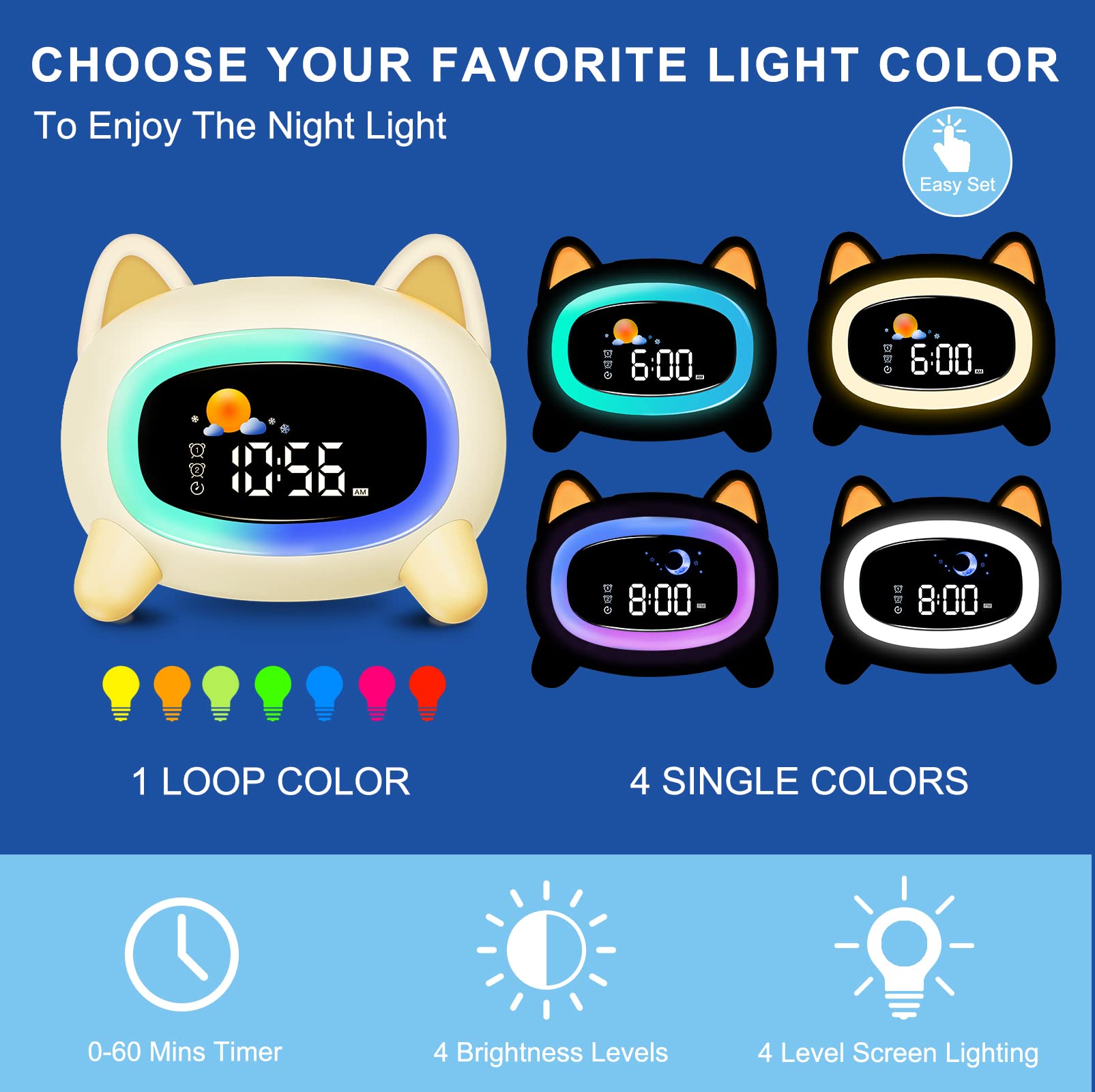 Reloj despertador para niños, bonito reloj despertador para niños, reloj de entrenamiento de sueño con luz nocturna y máquina de sonido para niños pequeños, niñas, adolescentes (perro)