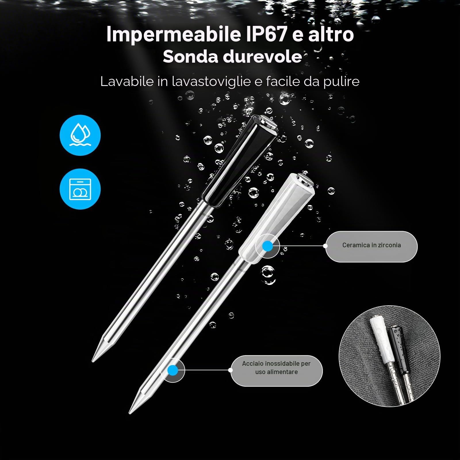 INKBIRD Termometro Wireless Multi-Sensore per Carne,Connessione WiFi 5G e Bluetooth 5.4,Doppia Sonde con 5 Sensori,Allarmi per Alte e Basse Temperature,per BBQ,Grigliate,Affumicatori,Forni,Cucina