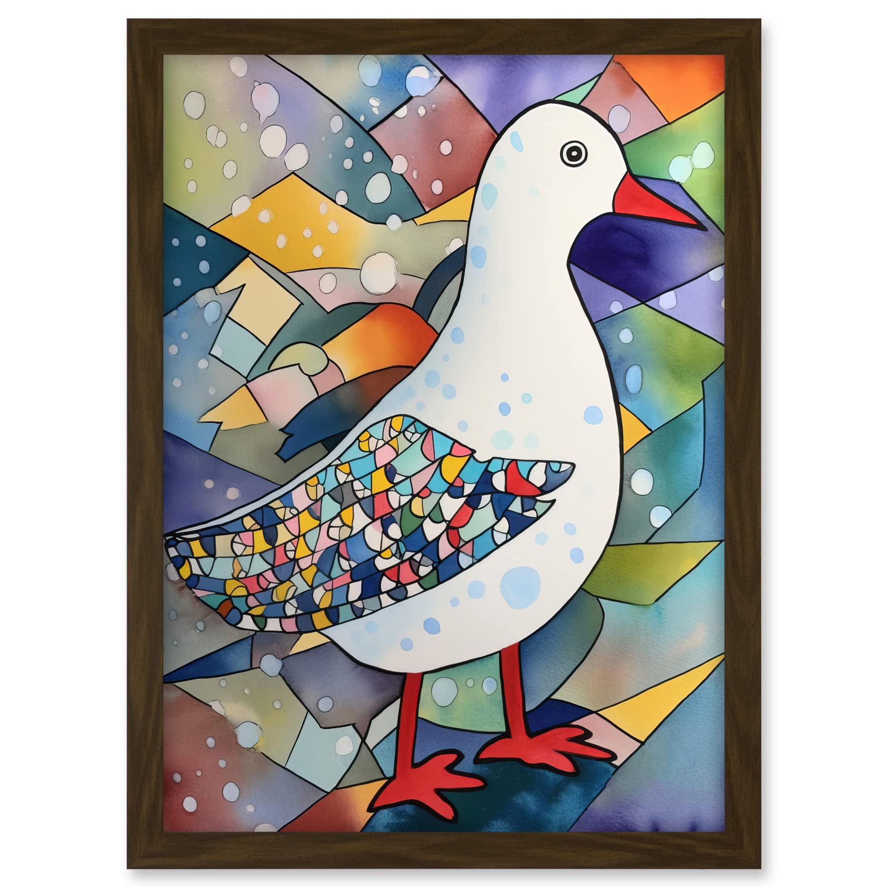 Artery8 Seagull Bird And Snowflakes Folk Art Artwork Framed A3 Wall Art Print