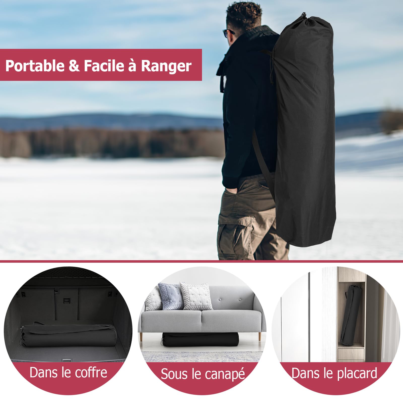 COSTWAY Tente de Pêche sur Glace Portable 2x2M, Abri de Pêche Isolé Pop-Up pour 2 Personnes avec Fenêtres Porte Zippée Aérations Sac de Transport, Cabane de Glace Imperméable d'hiver
