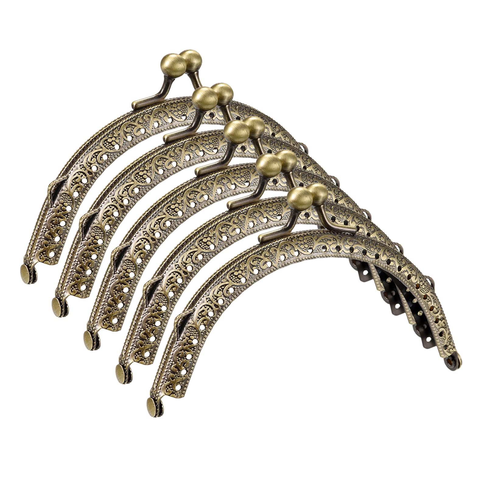 sourcing map Metal Purse Frames - 4.92" 5Pcs Kiss Lock Clasp Frame Arch Embossed Clutch Frame Handles for Coin Purse Sewing Bag Making DIY Craft, Bronze