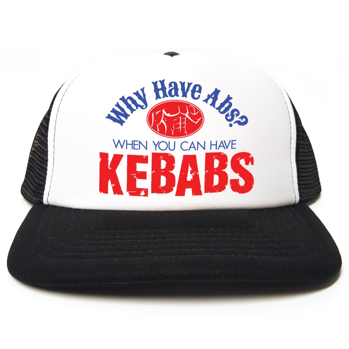 Rocket Fuel 'Why Have Abs? When You Can Have Kebabs' Funny Printed Trucker Cap - Black