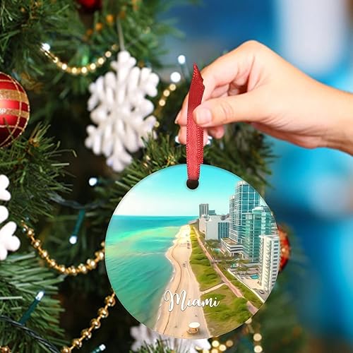 Miniatura 4 de Miami Beach - Decoraciones navideñas para árbol, Florida, Estados Unidos, adorno de Navidad de paisaje urbano 2022, recuerdo de viaje, adornos