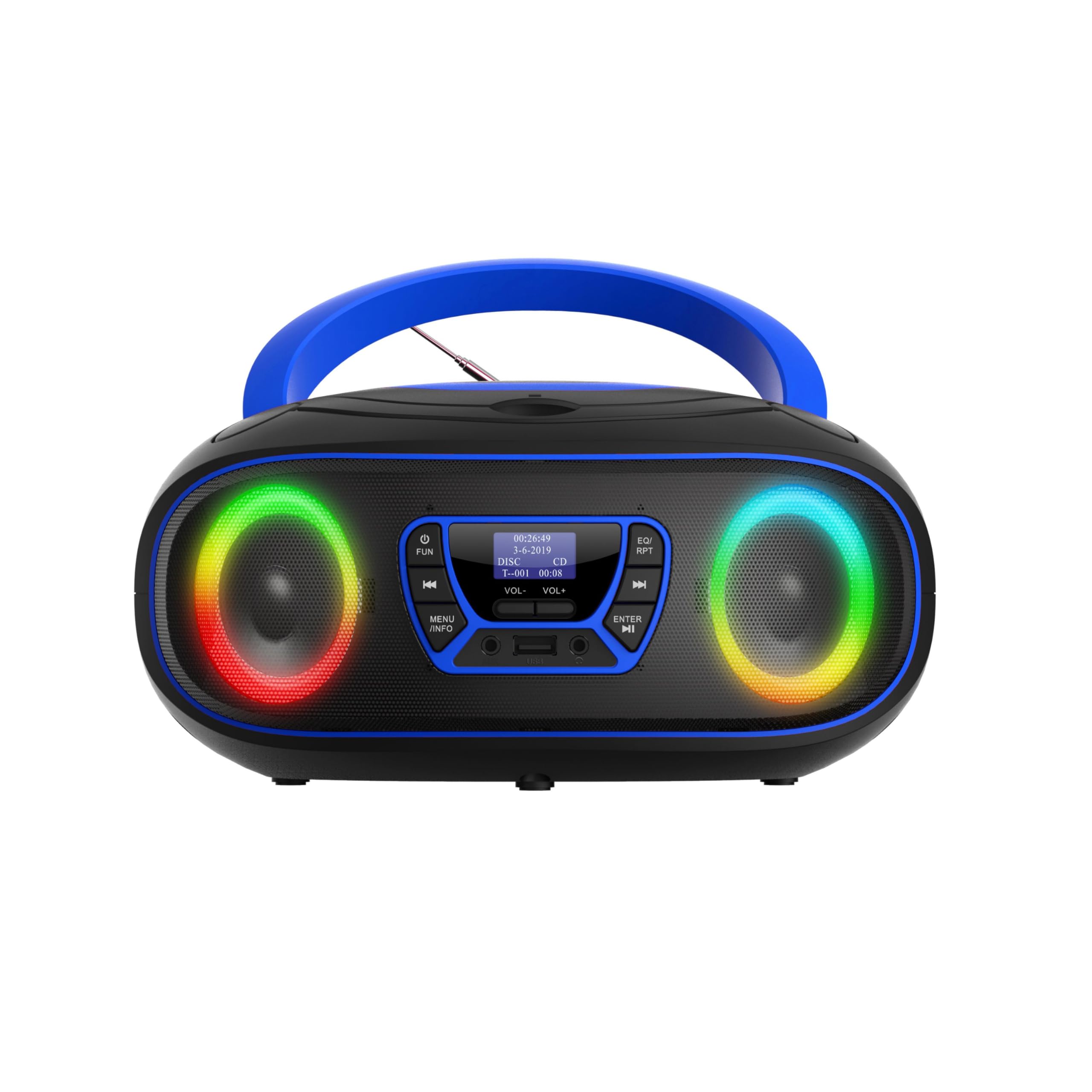 Denver TDB-212 Boombox Dab+ Bluetooth Azul, Lector CD, Radio Dab+/FM, USB MP3, AUX, Toma de Auriculares | Diseño retro, Bluetooth, USB, reproductor de CD, puerto AUX