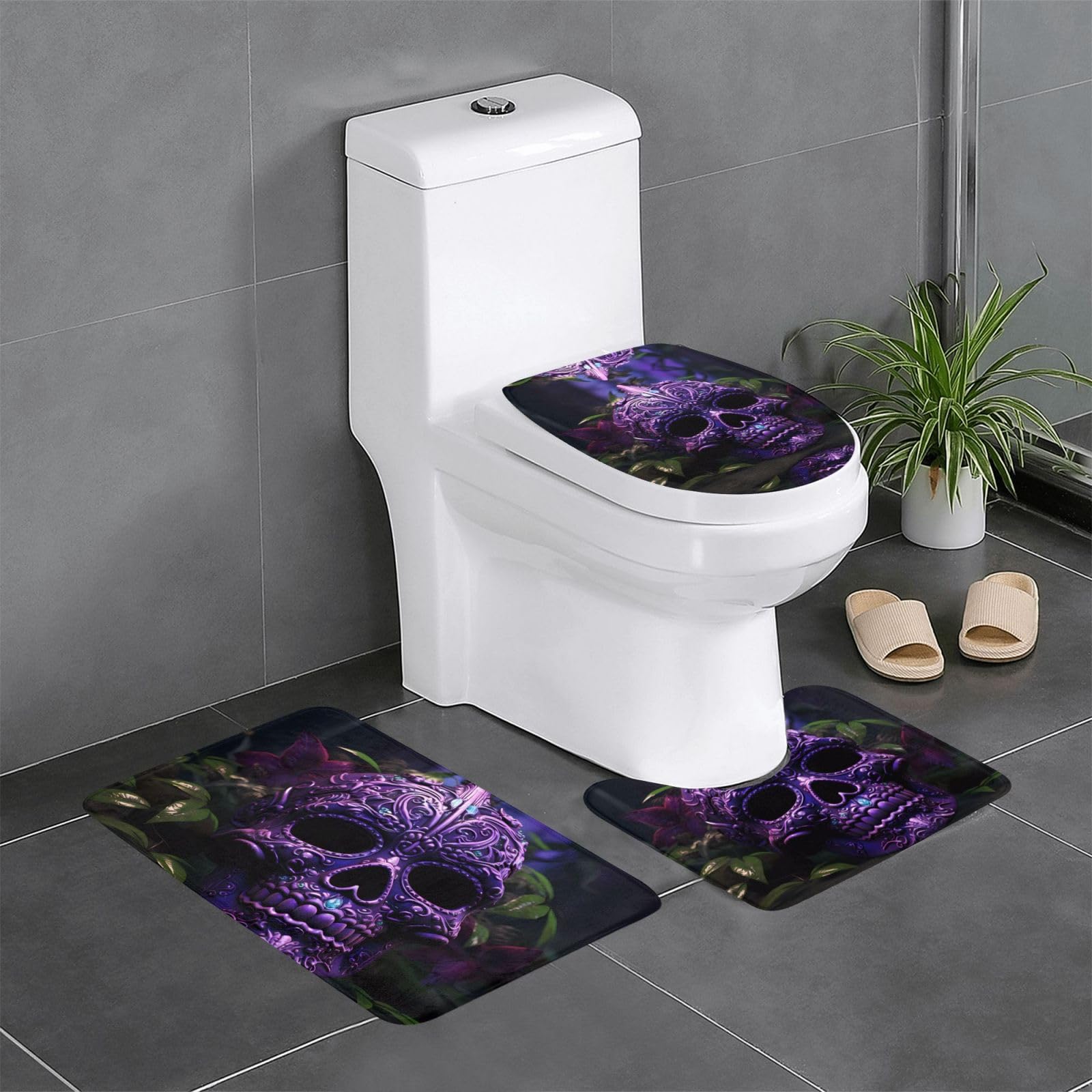 Tapis de salle de bain antidérapants lot de 3 ultra absorbants à motif tête de mort violet