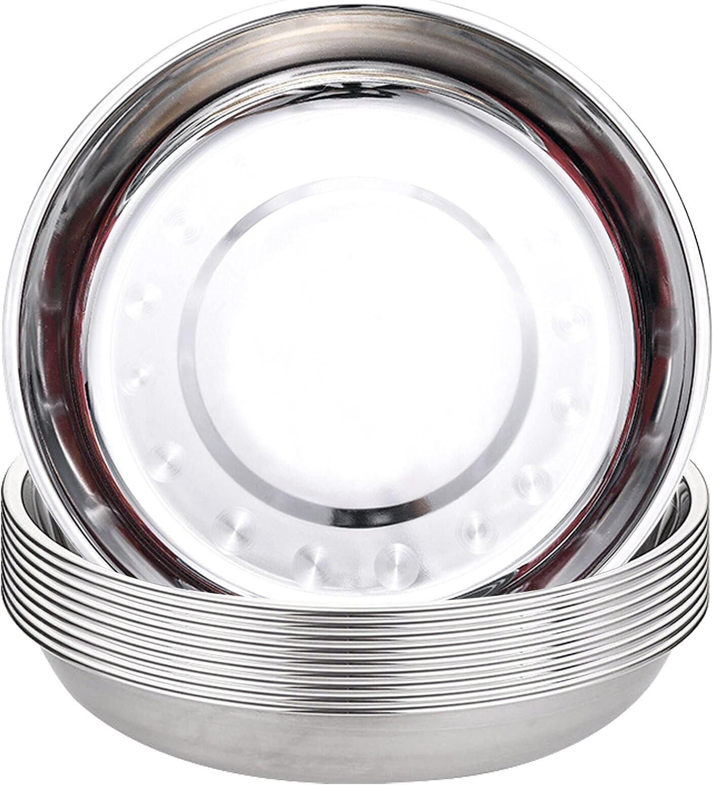 TOPZEA 10 Pack 9 Inch Stainless Steel Plates, Unbreakable Metal Dinnerware Set for Camping, Picnic, BBQ, Canteen & Home Use, Dishwasher Safe