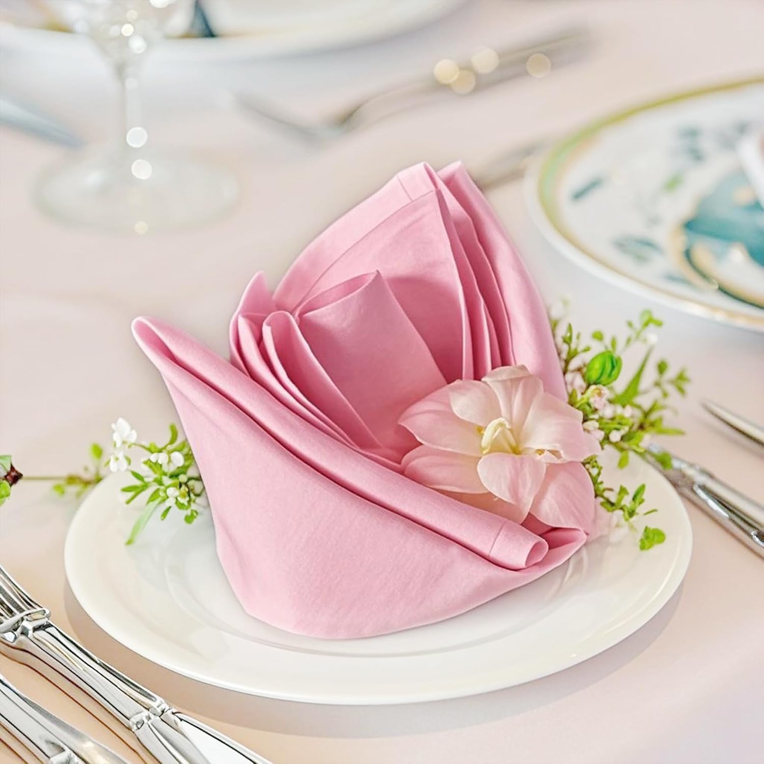 FOLINS&HOME Sage Green Decorative Cloth Napkins Set of 4, 17x17 Inch