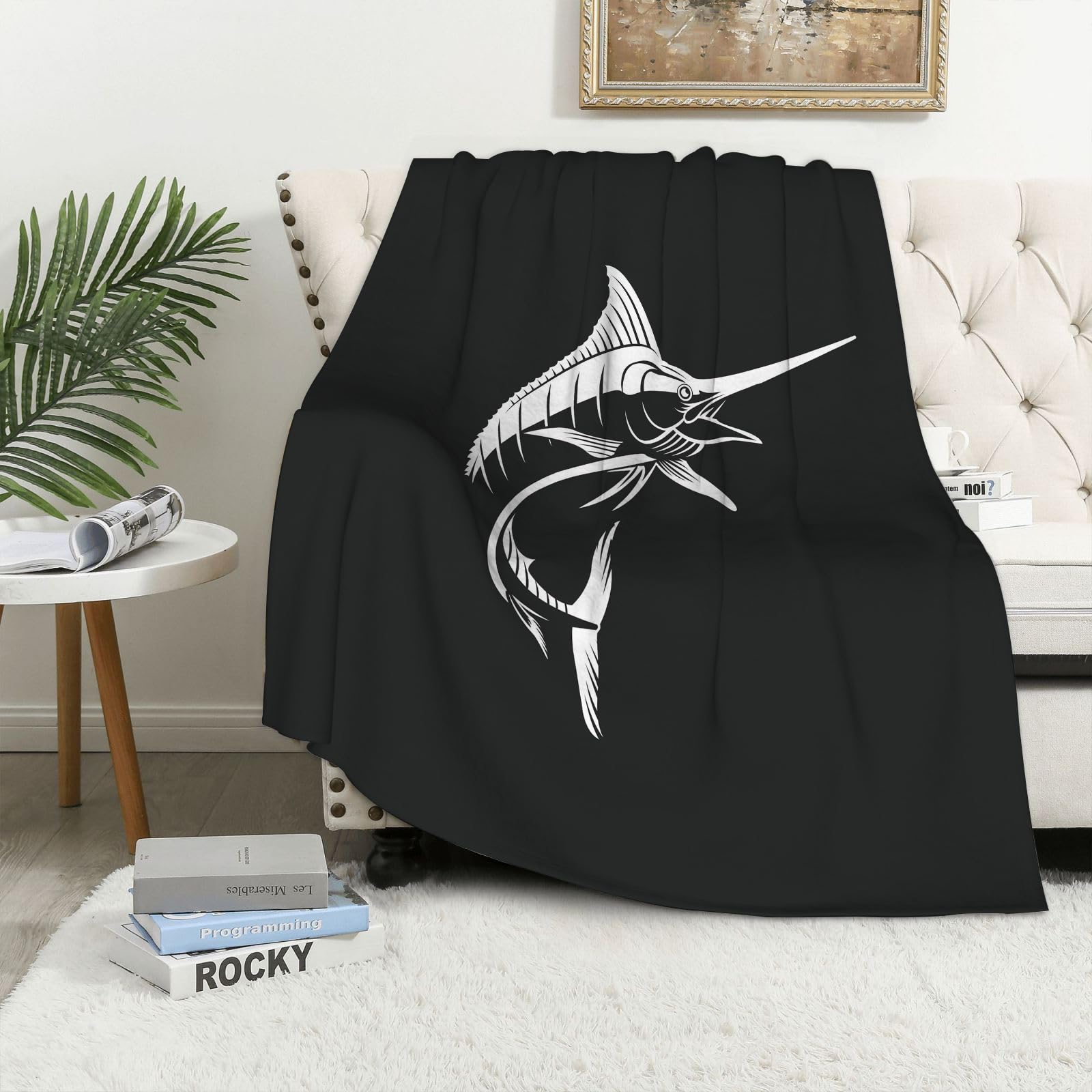 MAAPCHP Flannel Fleece Blanket Throws for Sofa Fluffy Blanket Bed Throw for Bedroom Design Marlin fish icon vector Blanket for Bed, Couch,Car 50x60in