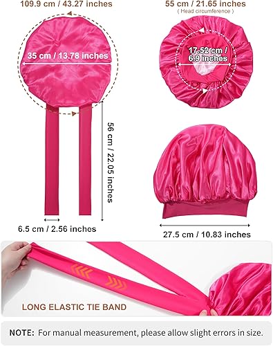 Miniatura 3 de Gorro de satén para mujer, gorro de seda para dormir, gorro de pelo rizado con banda de corbata, doble capa para dormir, envoltura para el cabello