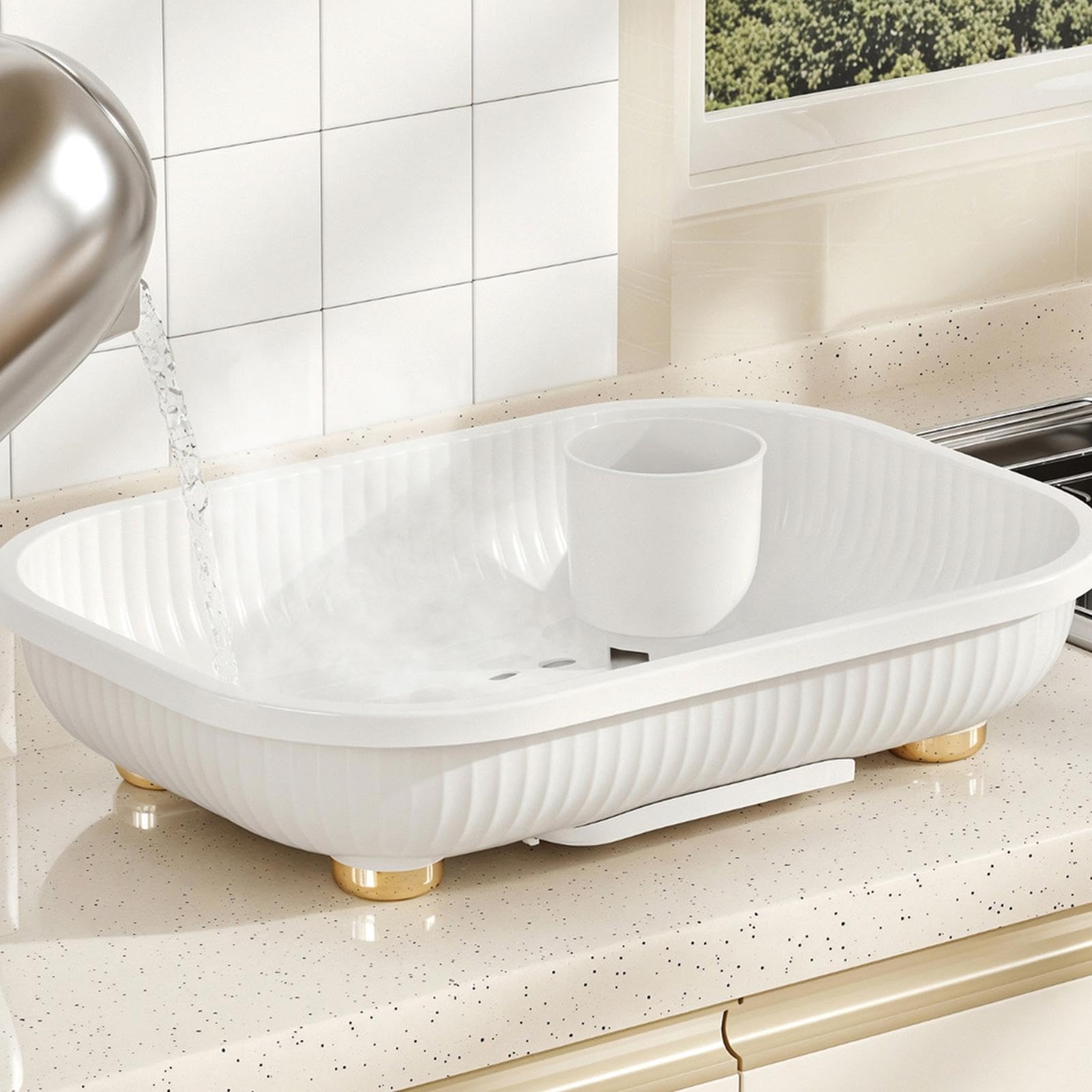 Escurridor de Platos con Tapa Polvo y Asa | Escurridor de Cocina para Tazas, Biberones, Platos, Vasos, Apartamento Pequeño, Autocaravana, Despensa