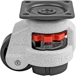 FOOT MASTER GD-40-F-NYN Leveling Caster, 42 mm Nylon 66 Wheel, Iconic Ivory, Height Adjustable Foot Pad, Plate Mounted Swivel Caster, 60 kg Load Rating