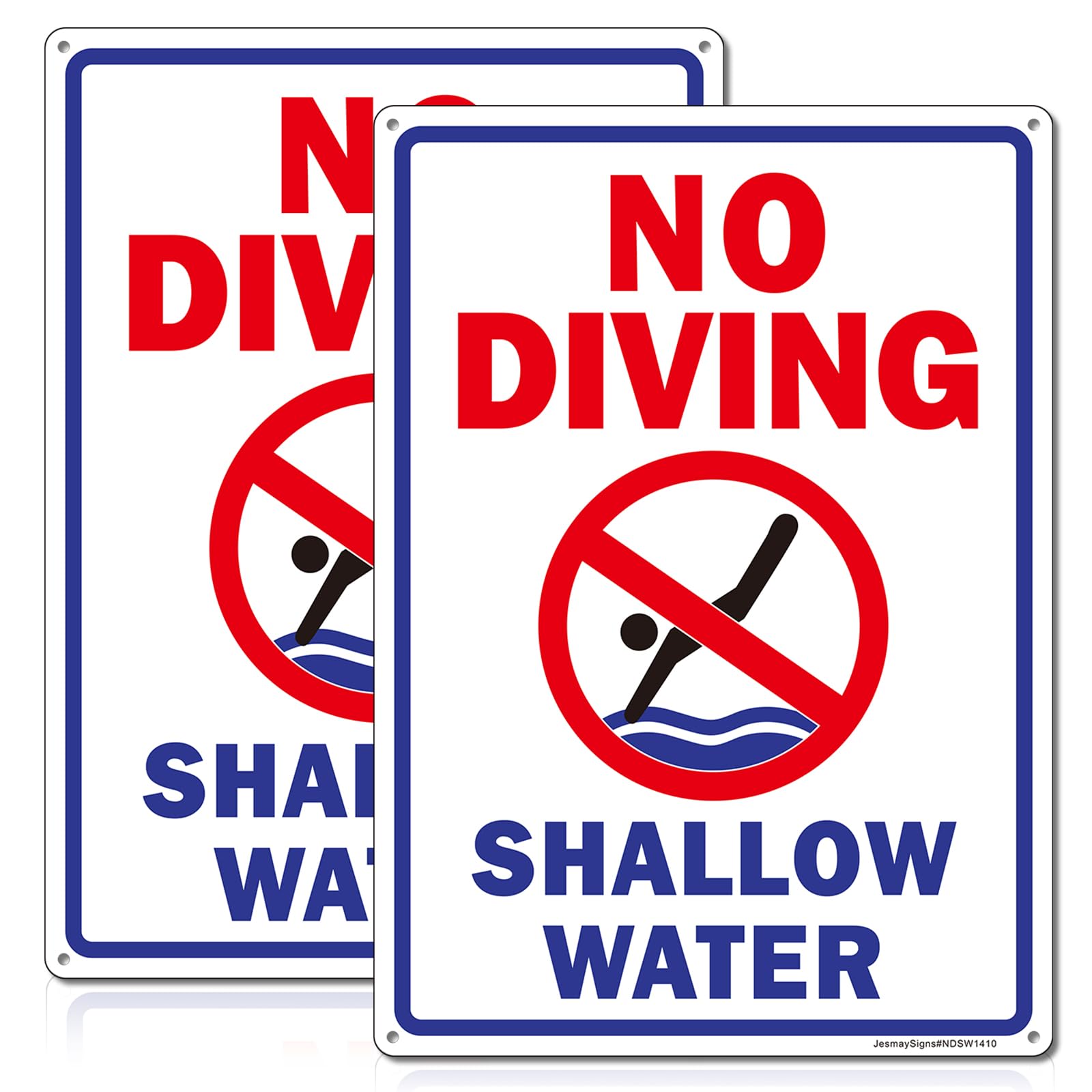 No Diving Pool Sign, No Diving Sign Shallow Water, 2Pack -14"x10"Engineer Grade Rust Free Reflective Aluminum, Fade Resistant, UV Protected,