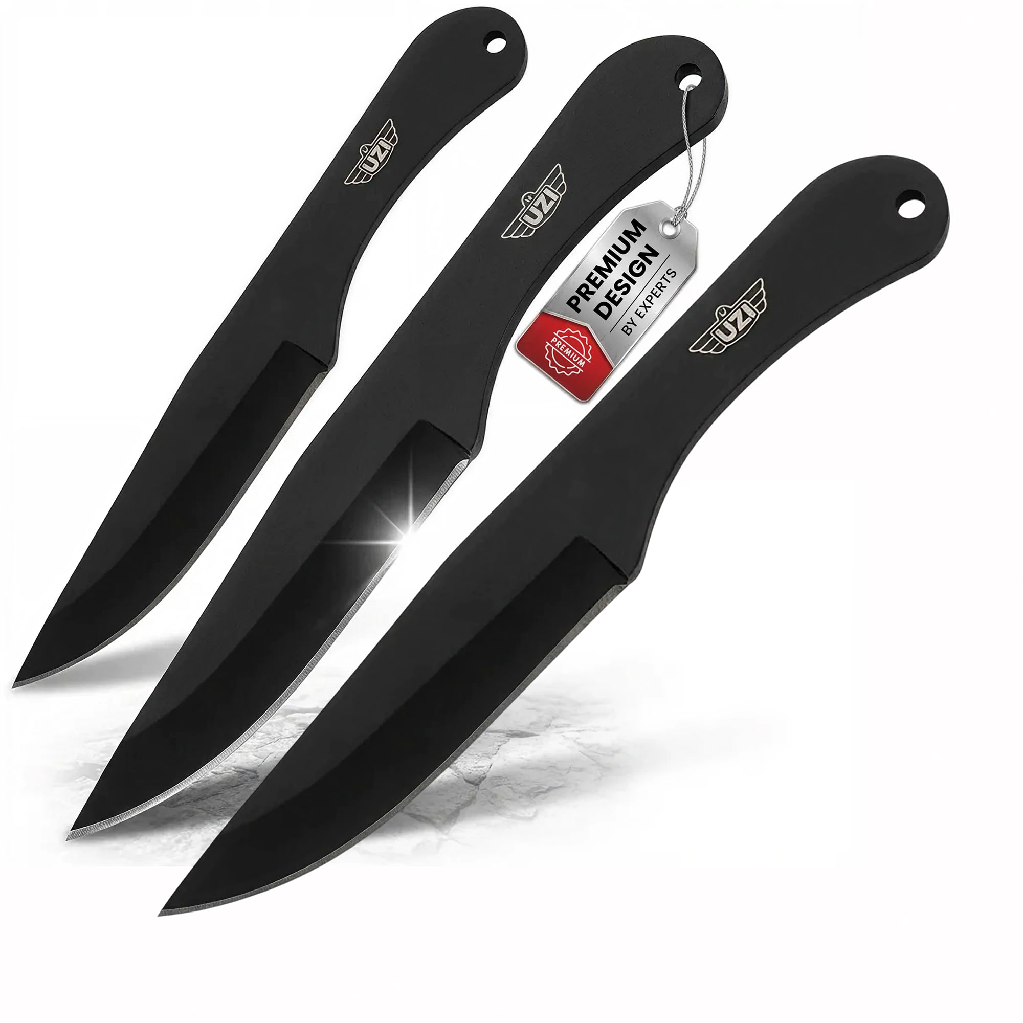 Three Piece Throwing Knife Set with Leather Pouch, 3 Black Stainless Steel Blades Pack with Belt Loop, Training Knife for Target Practice & Martial Arts Knives for Outdoor Recreation & Collection