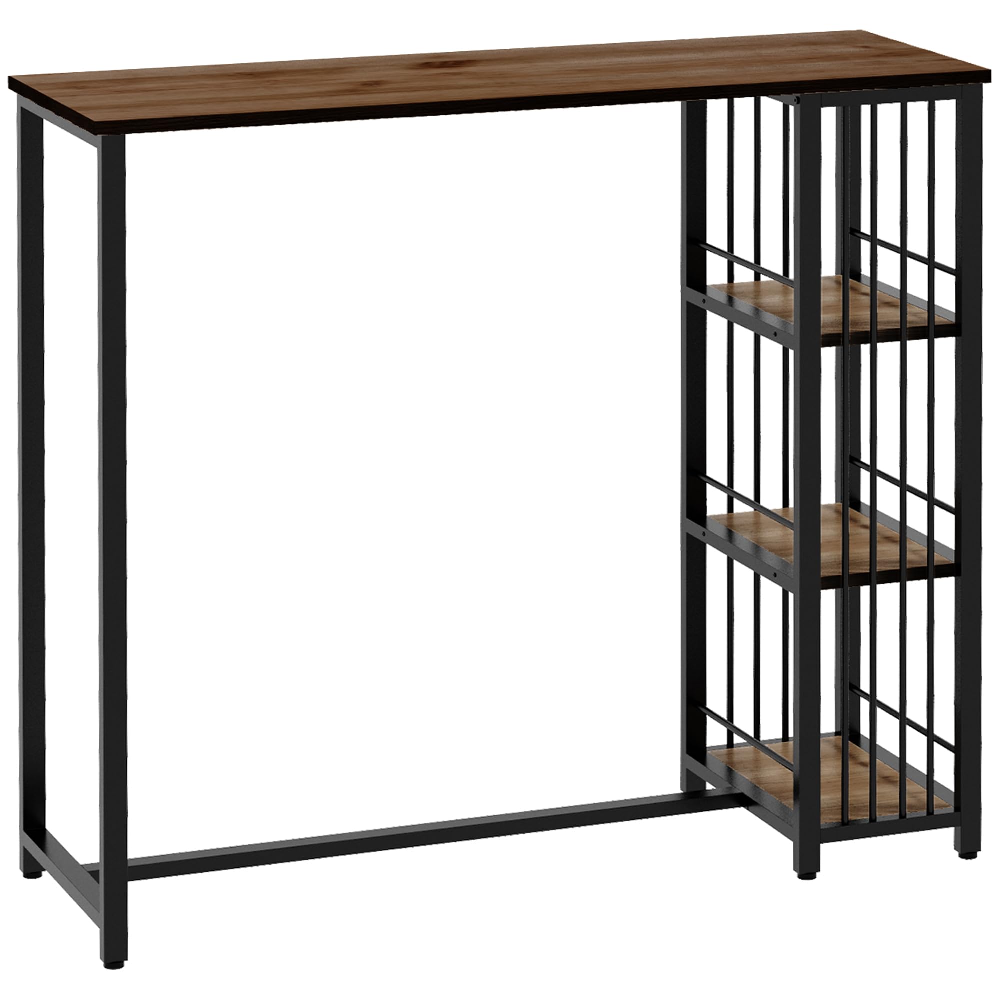 HOMCOM Table de Bar Table Haute de Cuisine Mange-Debout avec étagères - 120 x 40 x 105 cm - piètement Acier Noir Marron