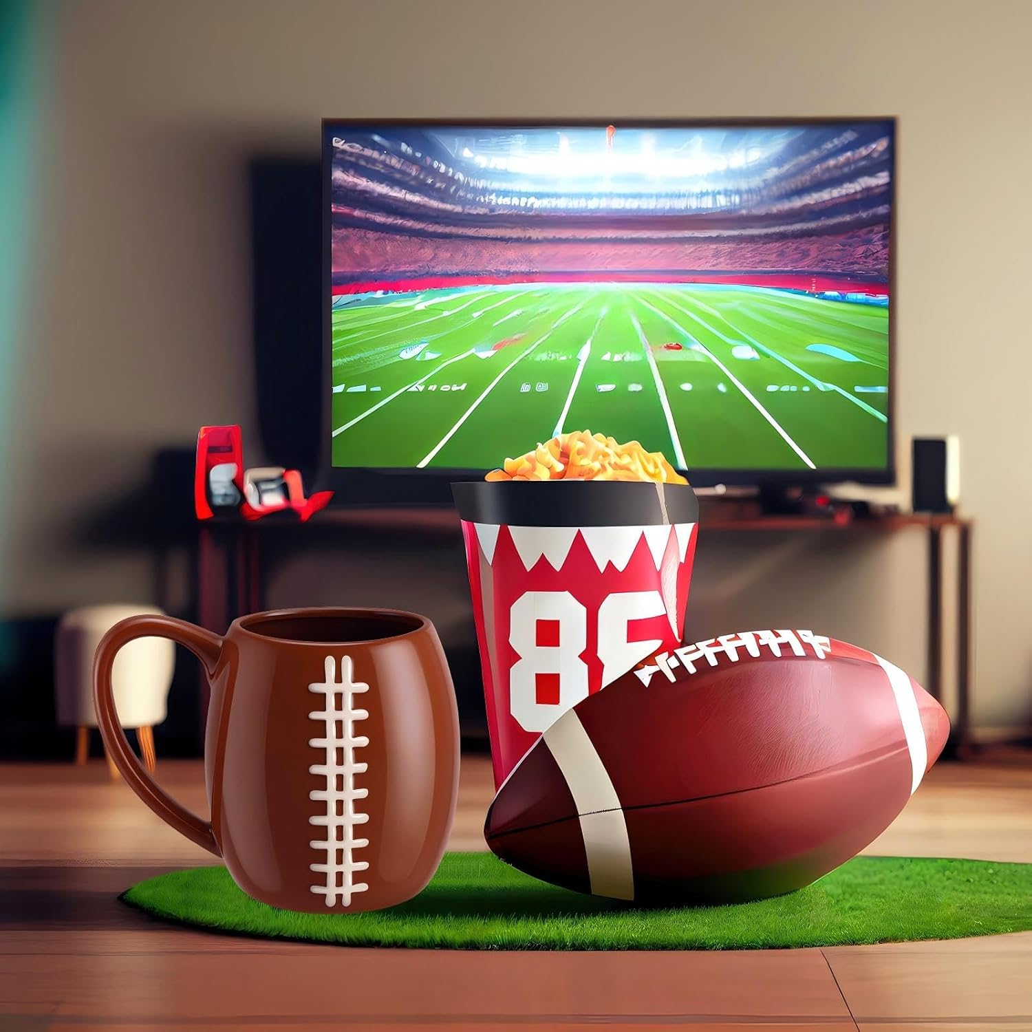 FoldTier 2 Pcs 17oz Football Ceramic Coffee Mugs, 3D Handmade Sports Design Porcelain Cups with Handle, Hand Painted Large Tea Mugs for Coffee Cocoa and Hot Drinks Sport Gift for Men and Women