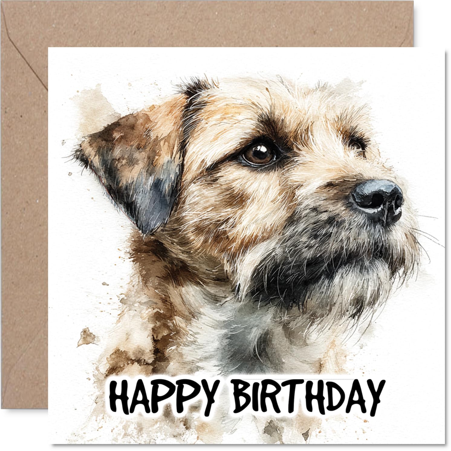 Border Terrier Birthday Card for Men Women - Dog Breeds - Happy Birthday Card for Husband Nanny Colleague Nan, 145mm Bday Greeting Cards