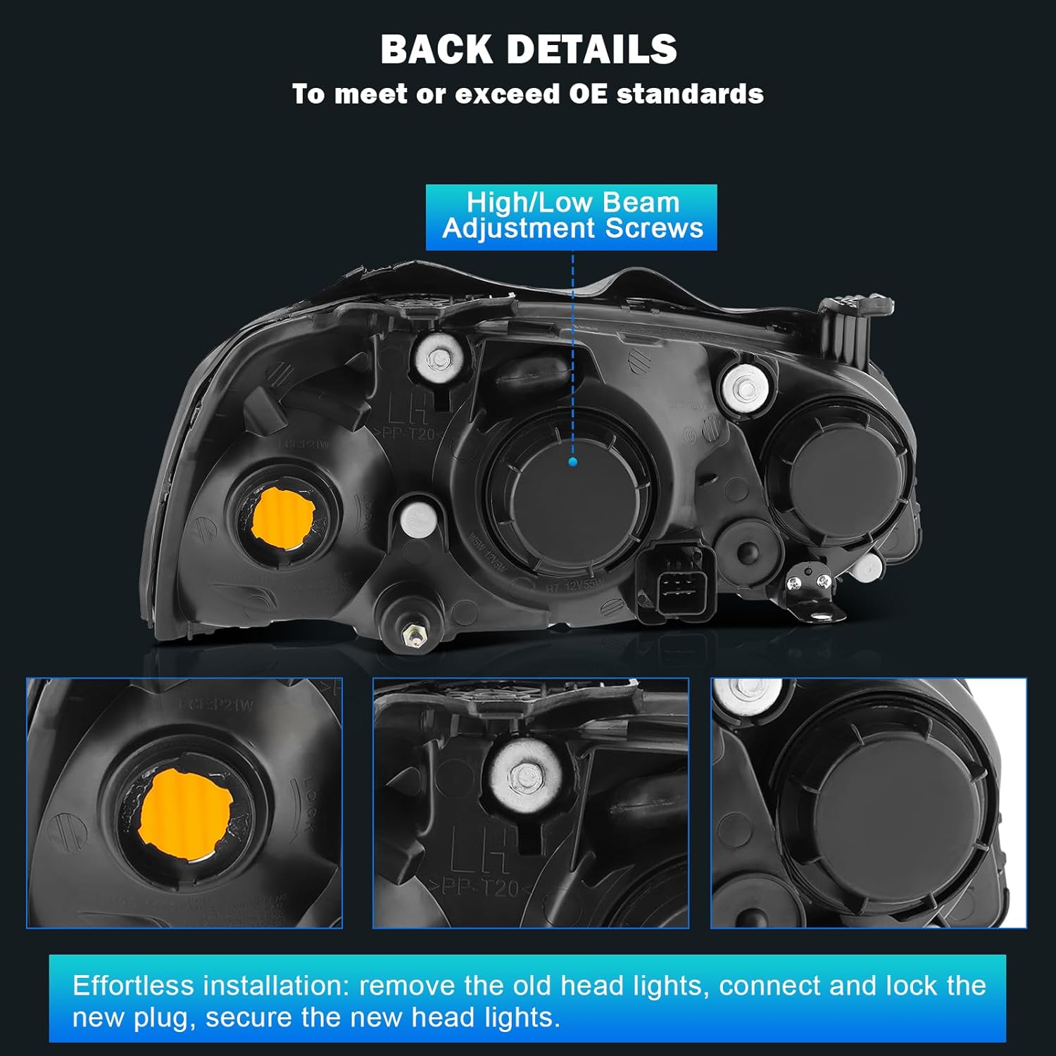 2PCS Headlight Assembly Left Driver & Right Passenger Side Fit for Hyundai for Elantra 2004-2006 Replace HY2503130 HY2502130 (Black Housing Amber Reflector Clear Lens)