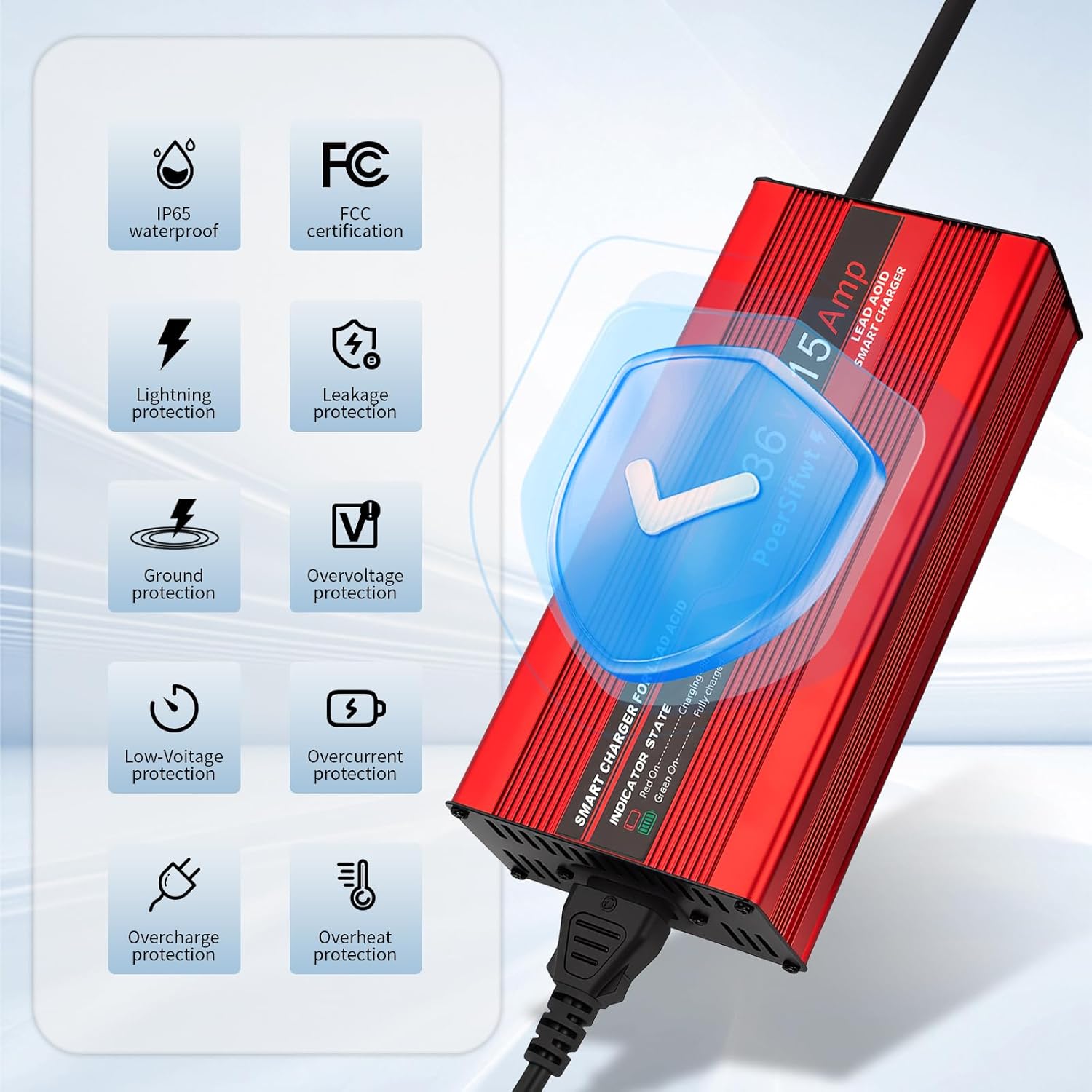 36V Golf Cart Charger 15 Amp Fast Charger for EZGO TXT, 36 Volt Golf Cart Battery Charger with EZGO TXT Plug, Smart Protection, 6–10 Hour Full Charge - Image 2