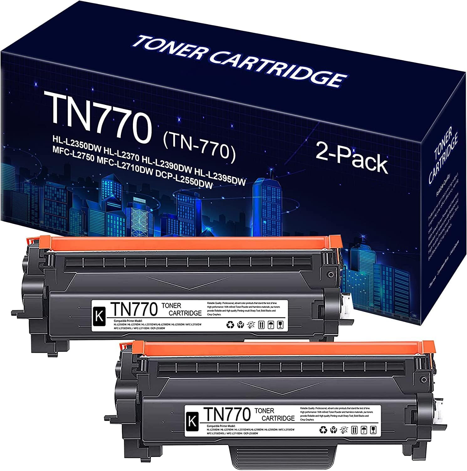 Compatible 2-Pack TN770 TN-770 TN 770 Super High-Yield Toner Cartridge Black Replacement for Brother HL-L2370DW HL-L2370DWXL MFC-L2750DW MFC-L2750DWXL Printer Toner