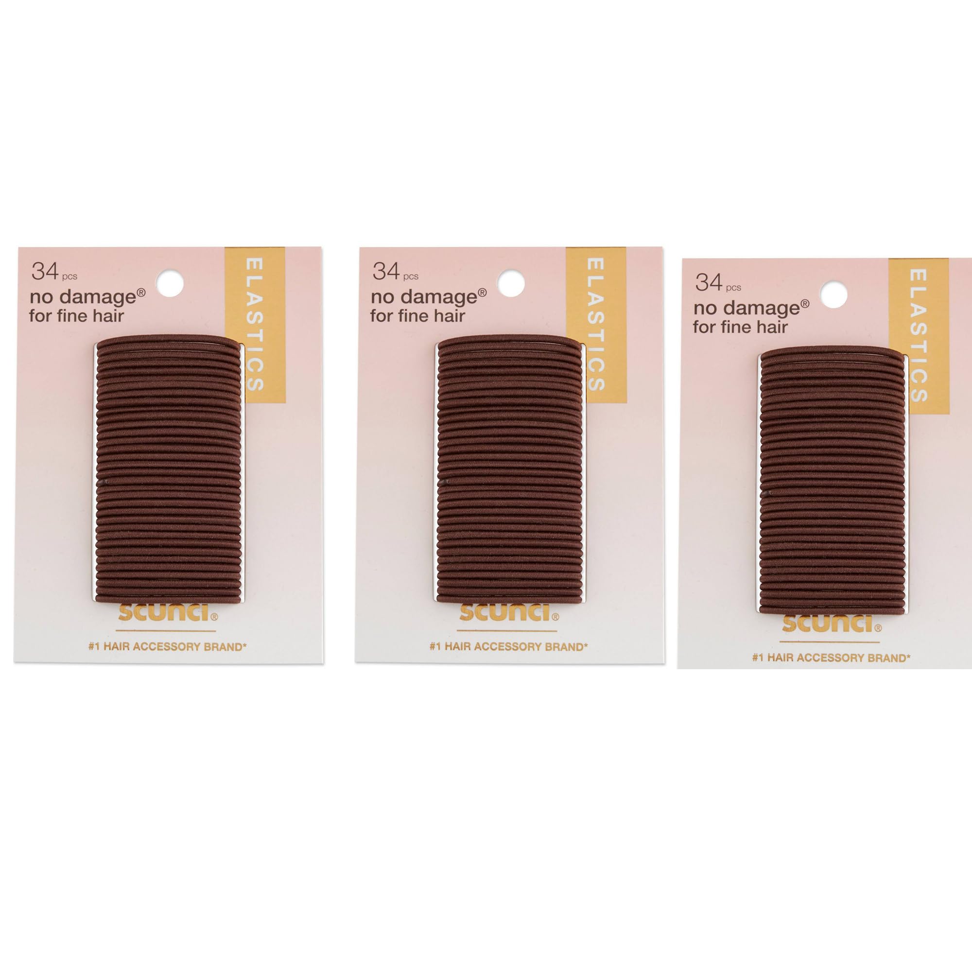Scunci Elevated Basics No-Damage Fine Hair Elastics, 2mm, 102-Pieces (Brown)