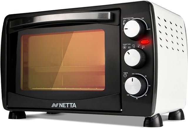 NETTA Mini Oven 18L Portable Electric Grill - Multi Cooking Function Grill and Bake - Adjustable Temperature Control, Timer - 1200W - Table Top with Light