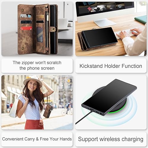 Miniatura 5 de Asuwish Funda de teléfono para Samsung Galaxy Note 10 Glaxay Note10 5G con cremallera, funda desmontable con protector de pantalla de vidrio