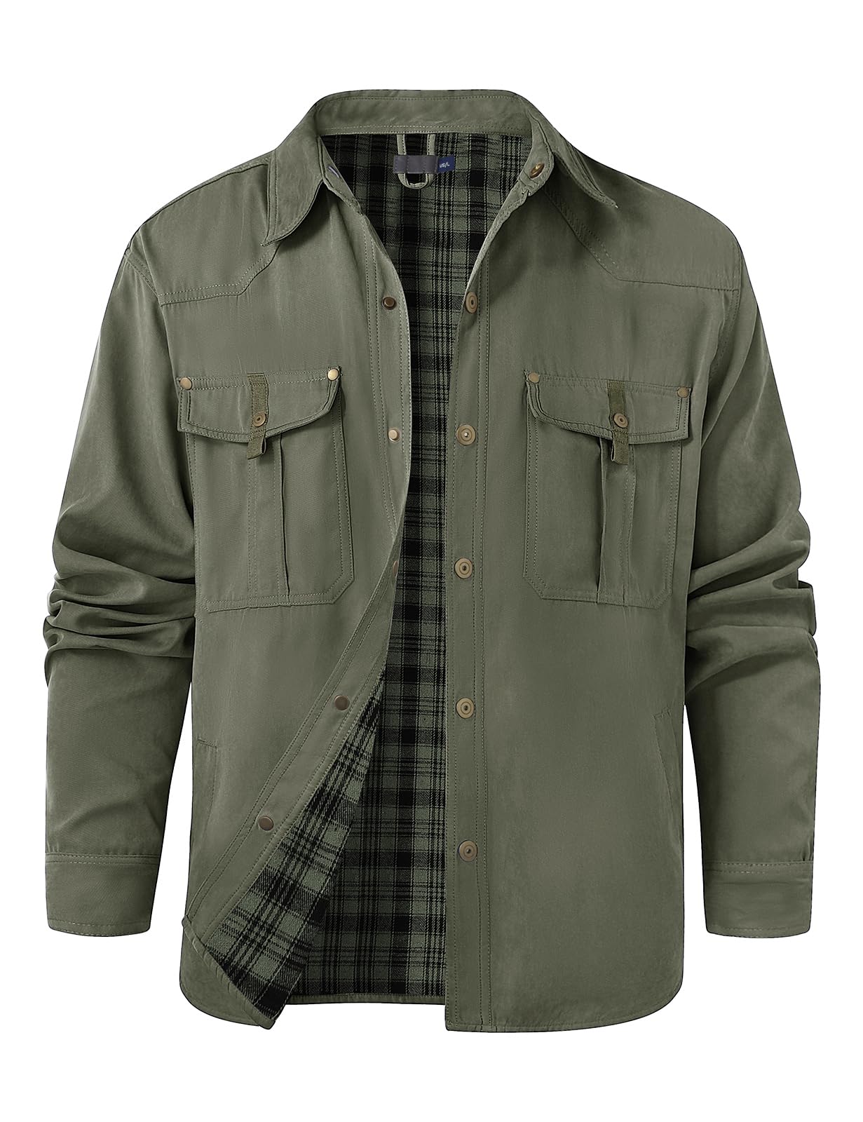 Voqeen Giacca Uomo Casual Camicia Maniche Lunghe Plaid Giubbotto Bottone a Pressione Giacca Occidentale Robusto Outdoor Flanella Foderato Leggera Giubbino