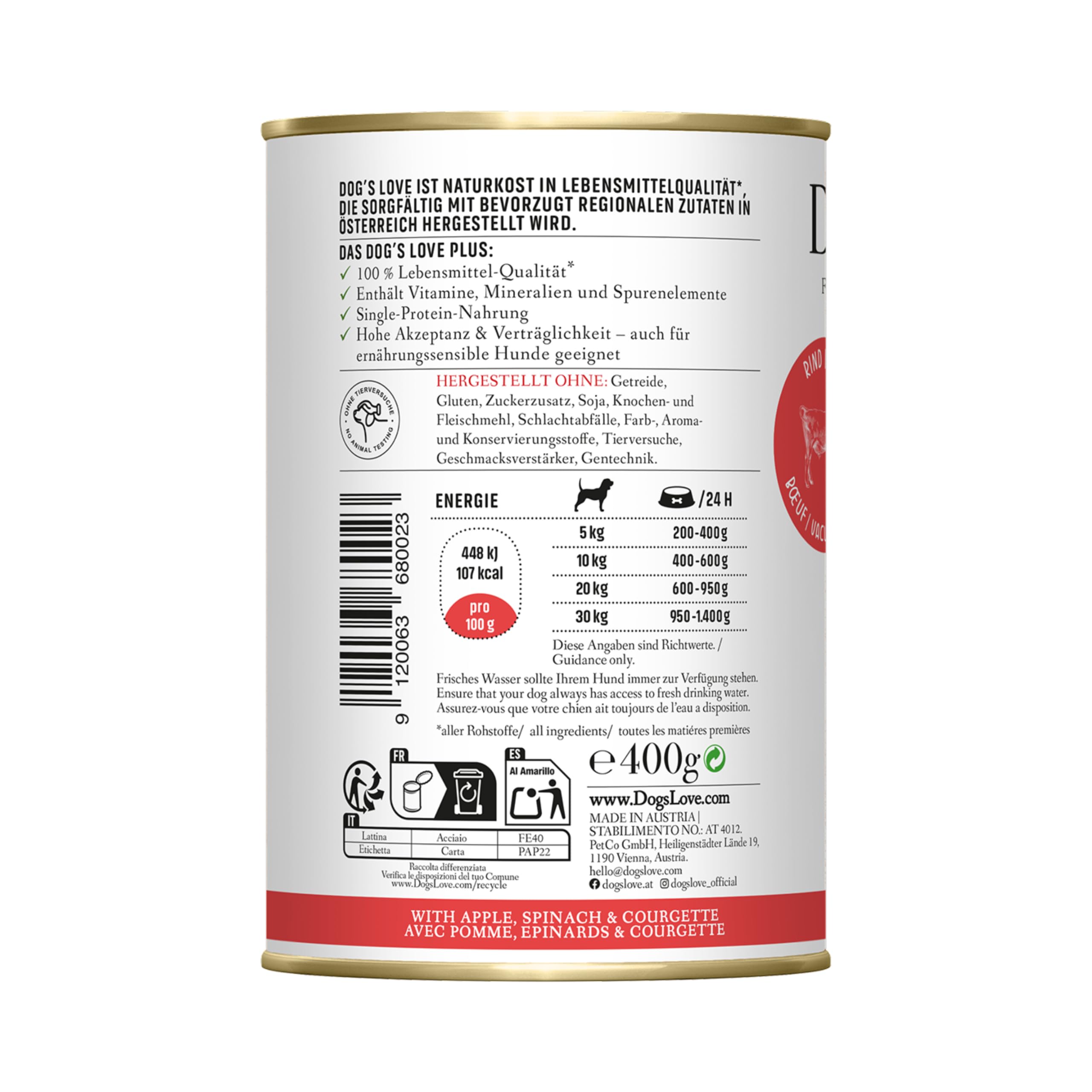 DOG'S LOVE Classic Boeuf Lot de 6 (6 x 400 g)