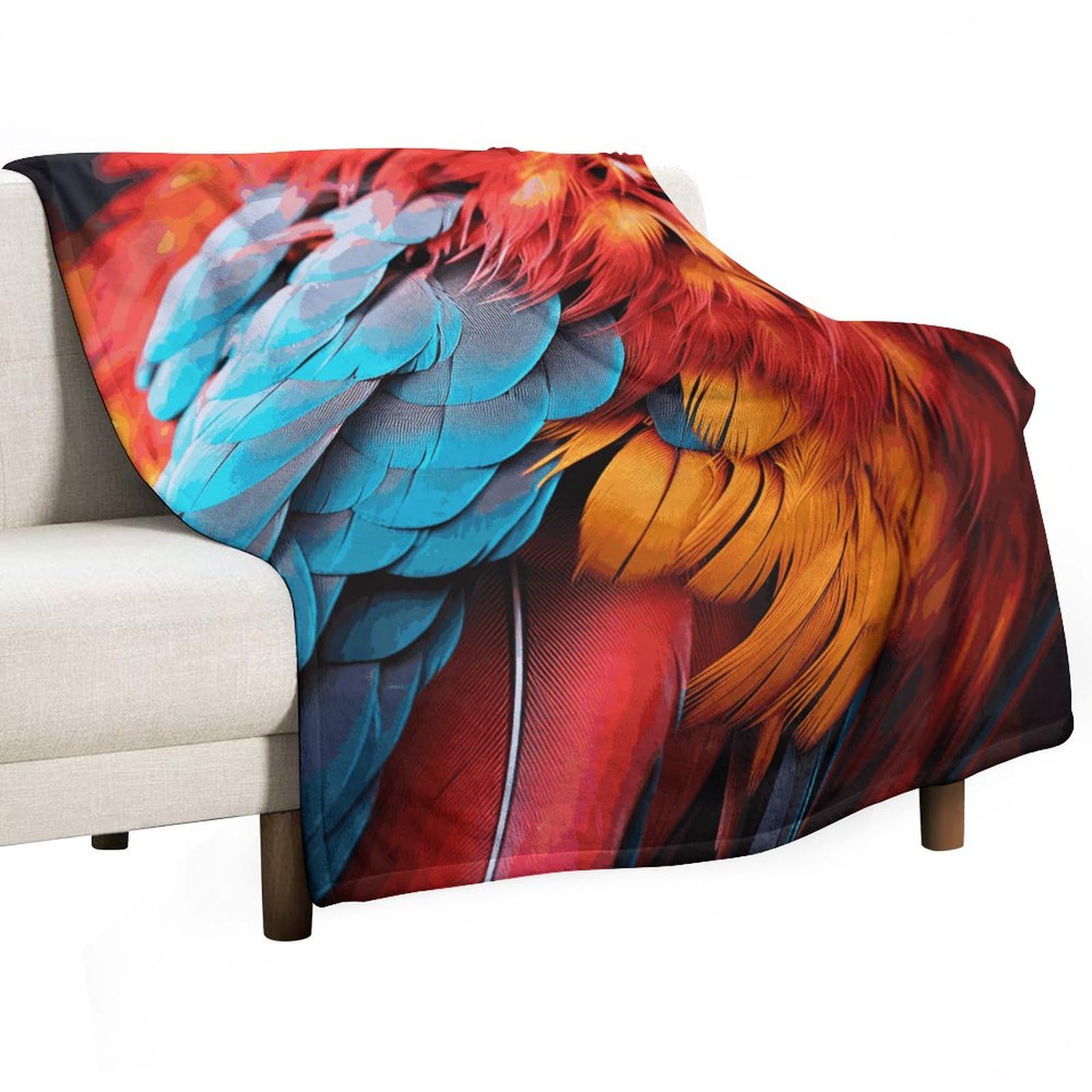 Plaid en flanelle léger à motif plumes pour voyage et camping