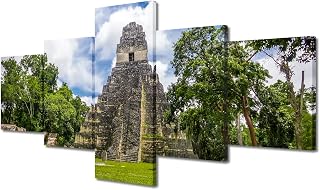 5 Panel Mayan Ruins Wall Art Tikal National Park Picture Prints on Canvas Wall Paintings for Bedroom Living Room Giclee Artwork Wooden Framed Gallery-Wrapped Ready to Hang, 50" Wx24 H