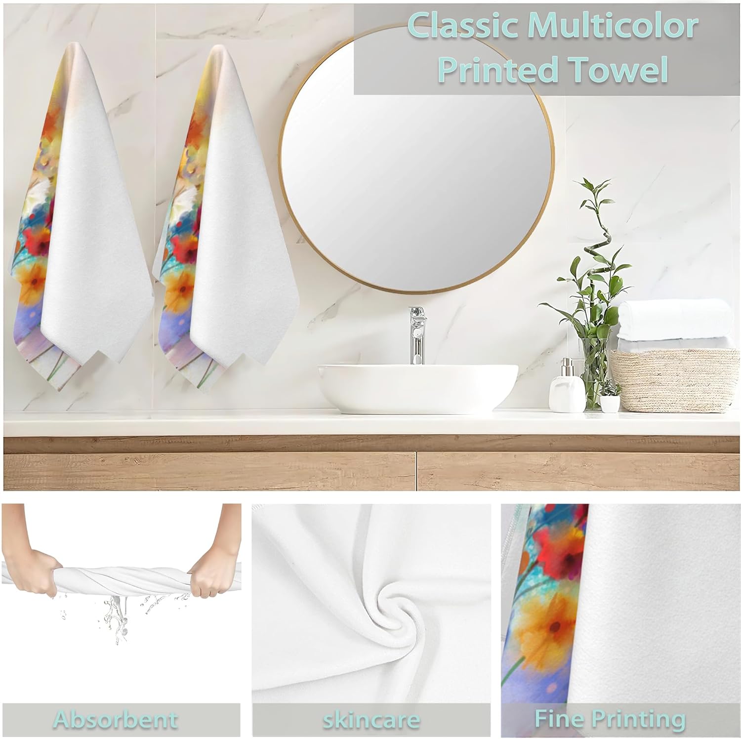 2 Pack Hand Bath Towel,Watercolor Poppy Flower Fingertip Towel Bathtub Decorative Bath Towel Bathroom Kitchen Towel Set Highly Absorbent SPA Gym Towels 14x28 Inch - Image 6