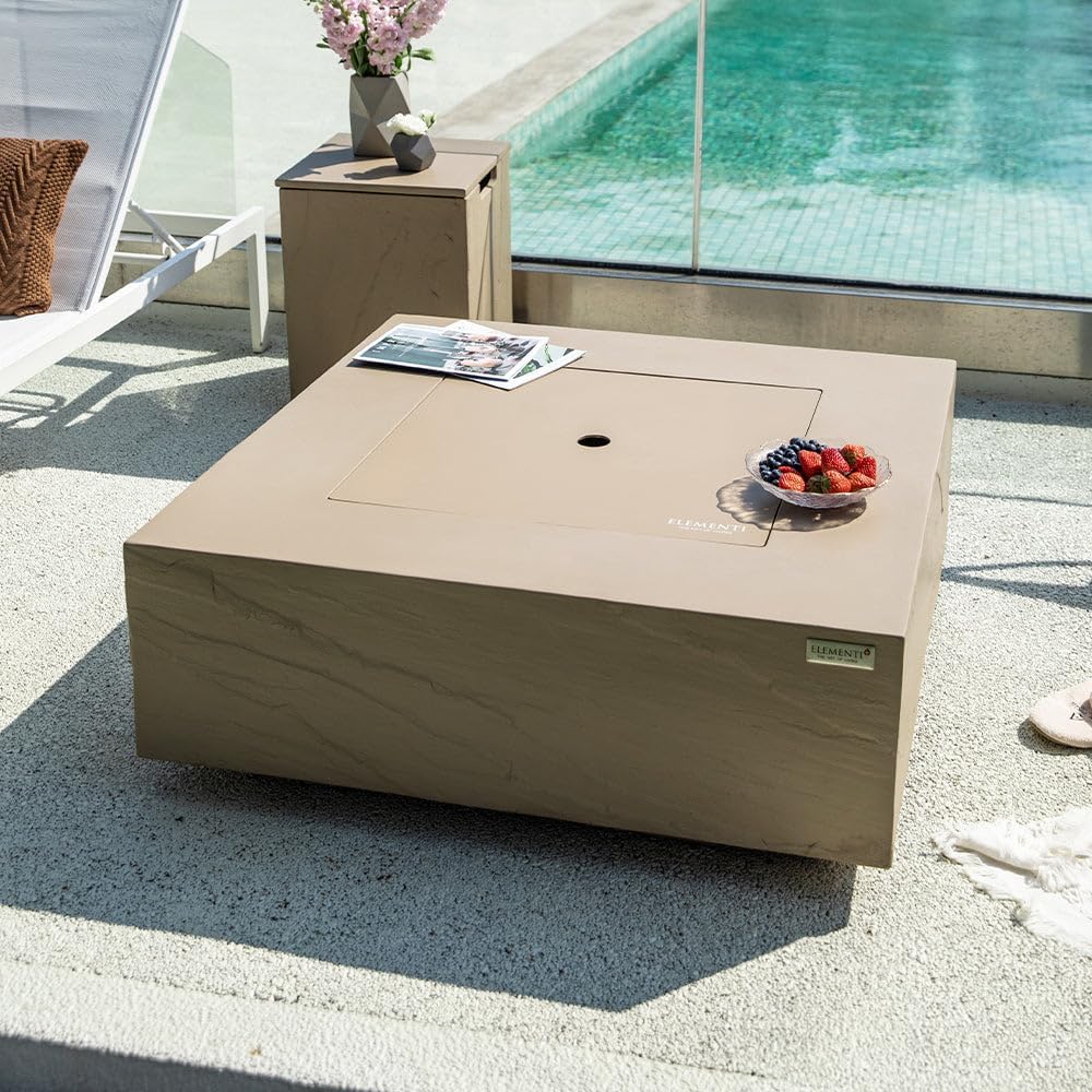 Uluru Concrete Fire Pit 40" x 40" Outdoor Patio Firepit Includes Fire Glass Modern Fire Pits & Outdoor Fireplaces for Garden, Deck, Indoor & Outdoor Heating