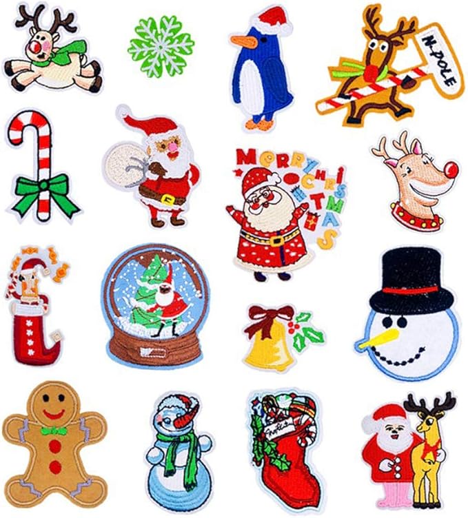 Christmas Patches Sew on Iron on Embroidered 16PCS Deer