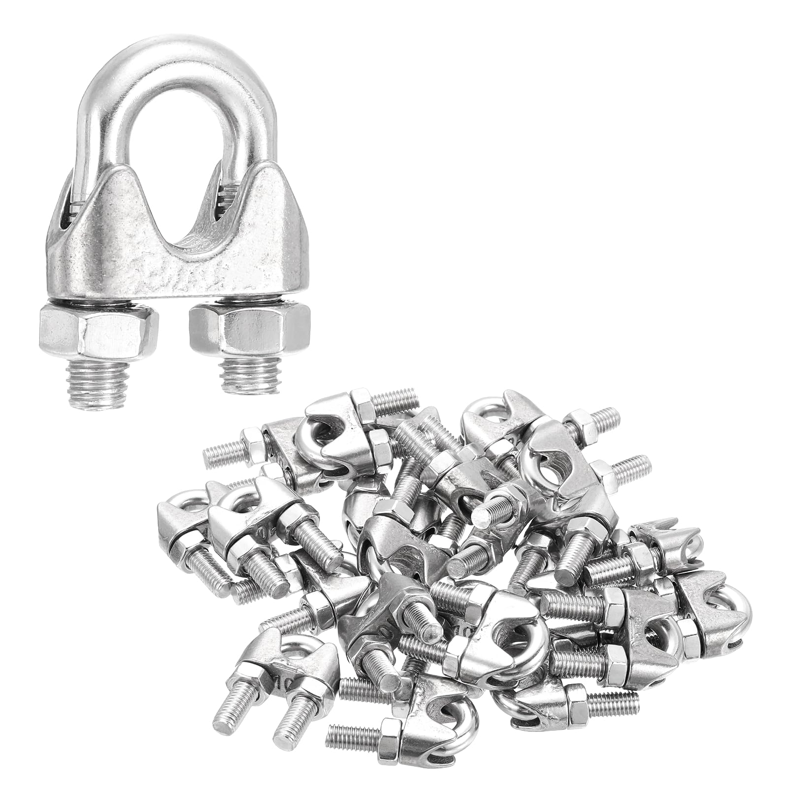 QUARKZMAN 20Pcs Morsetti Per Cavo In Acciaio Inox 304 3/8 Pollice M10 Piccoli Fermagli A U Bulloni Sella Per Fissaggio Sicuro Cavi Marine Linee Guida Recinzione Corda Per Bucato Argento