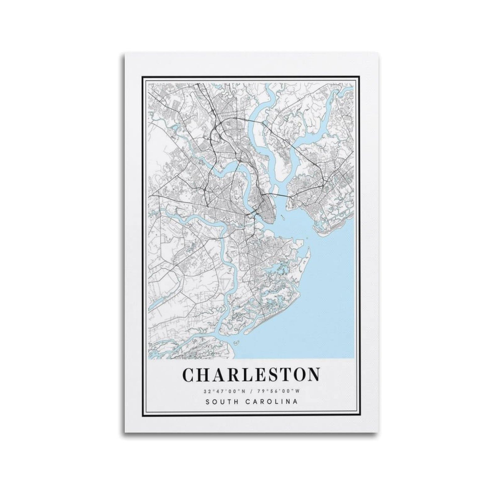 xiaoxiaoshen Charleston South Carolina Map Canvas Poster Wall Art Prints Room Aesthetic Murals Bedroom And Living Decorations 20x30inch(50x75cm)