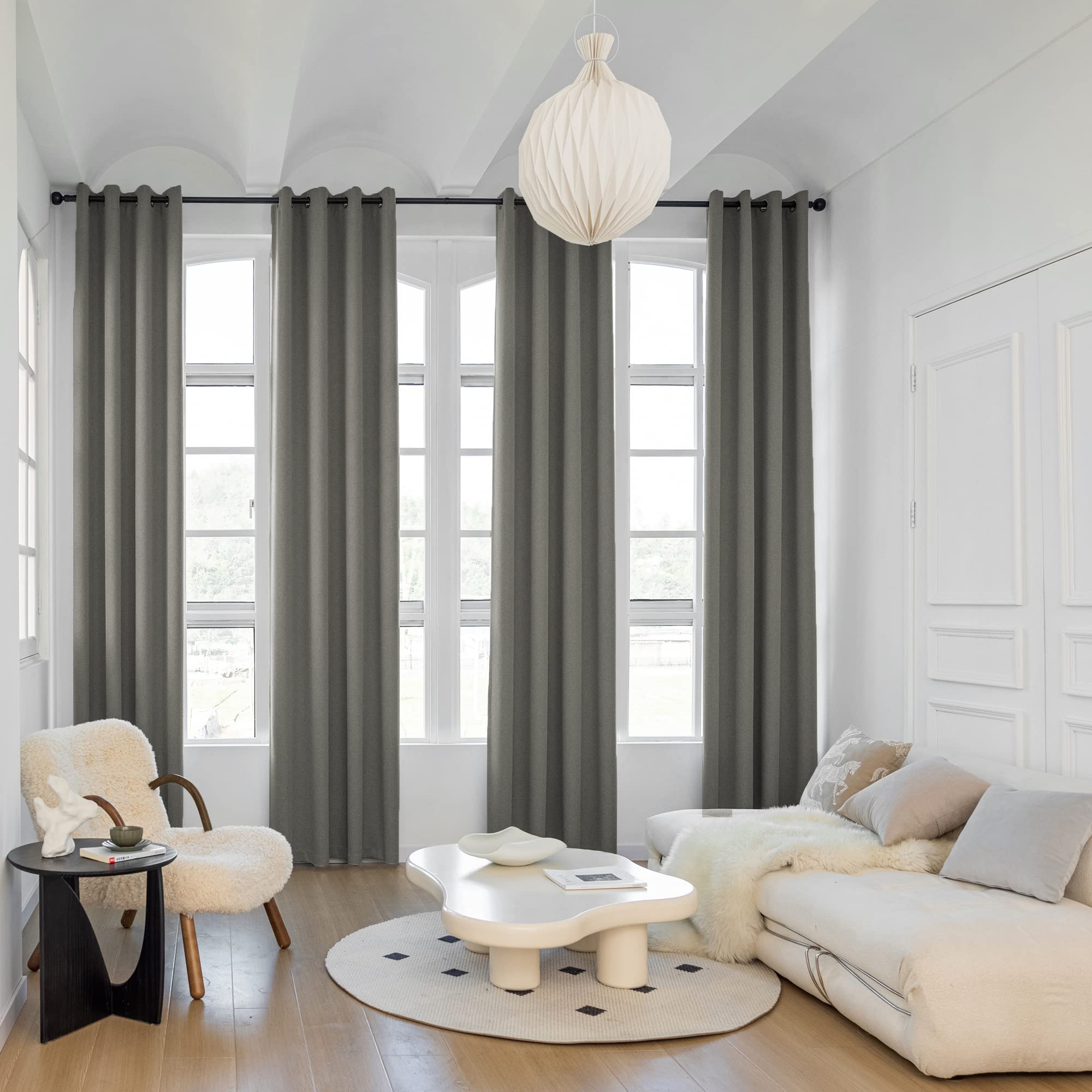 Photo 1 of Extra Long Curtain with Grommets, Total Blackout 14ft Length 2 Story Faux Linen Window Drape, Tall Curtain for High Living Room, Bedroom, 1 Panel (Dark Grey, 50" W x 168" L) Dark Grey 50x168
