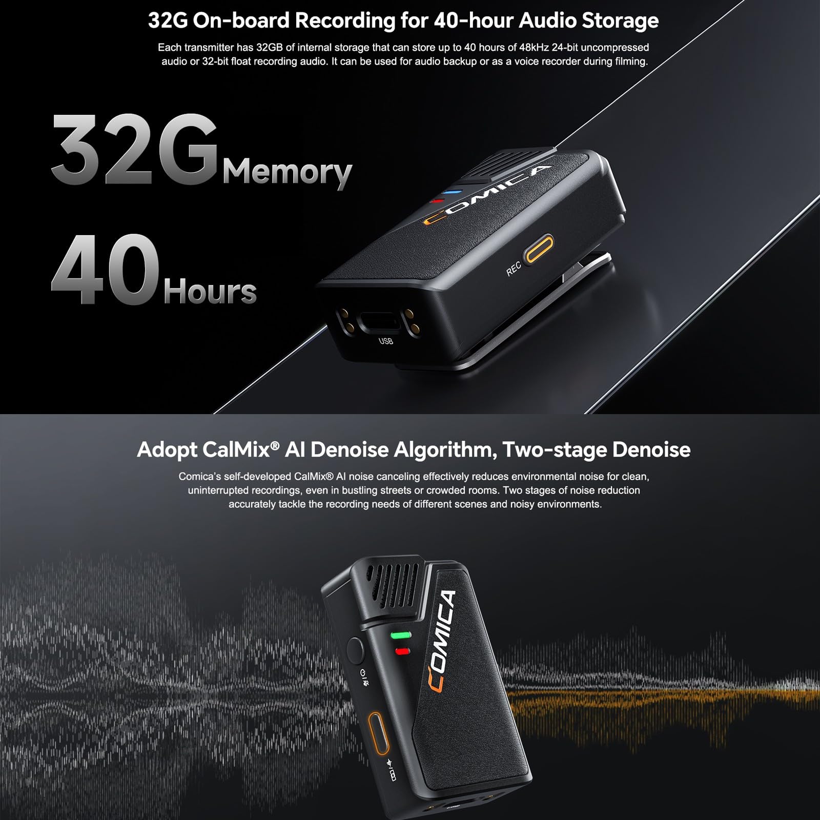 COMICA Micrófono de Solapa inalámbrico BooMax para cámaras y Smartphones. Micrófono de Solapa Dual de 2,4 G con Almacenamiento de 32 G y Pantalla táctil IPS para Vlogs, entrevistas y TikTok.