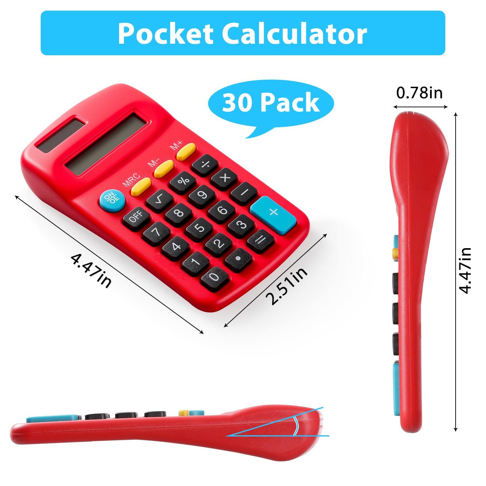 Lot de 30 calculatrices de poche à énergie solaire pour étudiants, fournitures de salle de classe, petite calculatrice pour enfants, école, maison, bureau (6 couleurs)